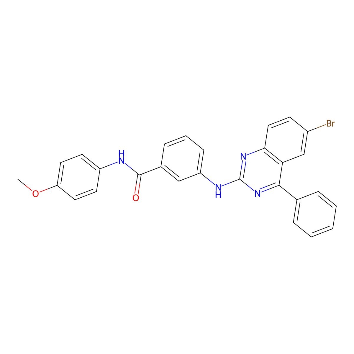 3-[(6-bromo-4-phenylquinazolin-2-yl)amino]-N-(4-methoxyphenyl)benzamide molecular structure, CAS 332118-09-9