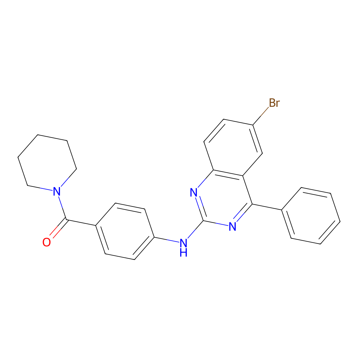 (4-((6-Bromo-4-phenylquinazolin-2-yl)amino)phenyl)(piperidin-1-yl)methanone molecular structure, CAS 332118-12-4