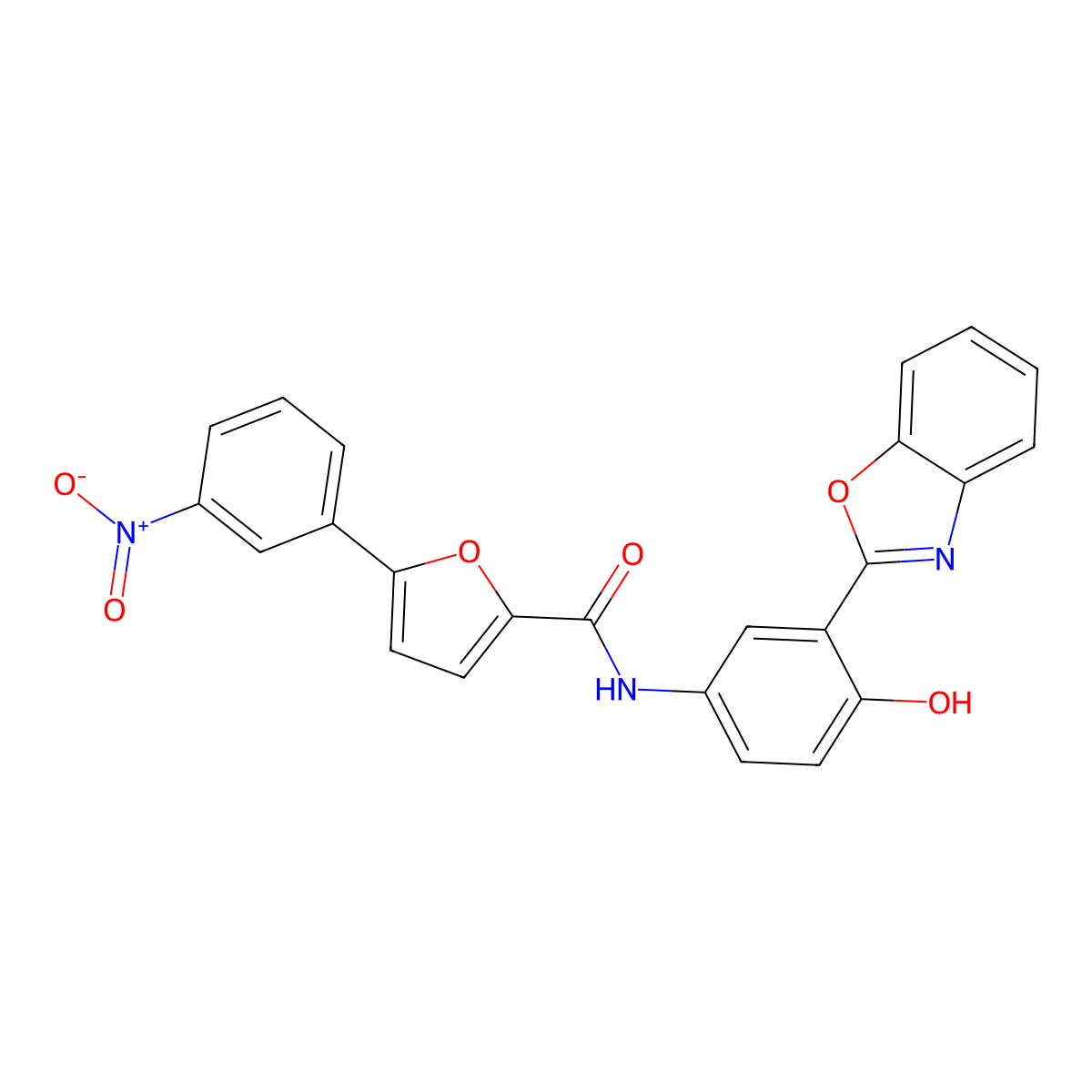 N-(3-(Benzo[d]oxazol-2-yl)-4-hydroxyphenyl)-5-(3-nitrophenyl)furan-2-carboxamide molecular structure, CAS 332119-06-9