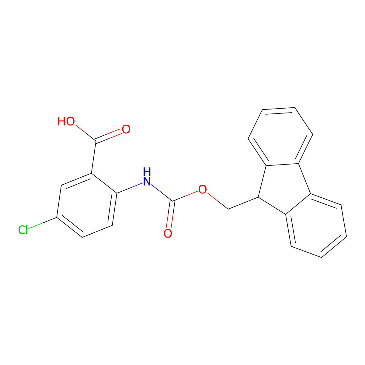 2-((((9H-Fluoren-9-yl)methoxy)carbonyl)amino)-5-chlorobenzoic acid molecular structure, CAS 332121-90-1