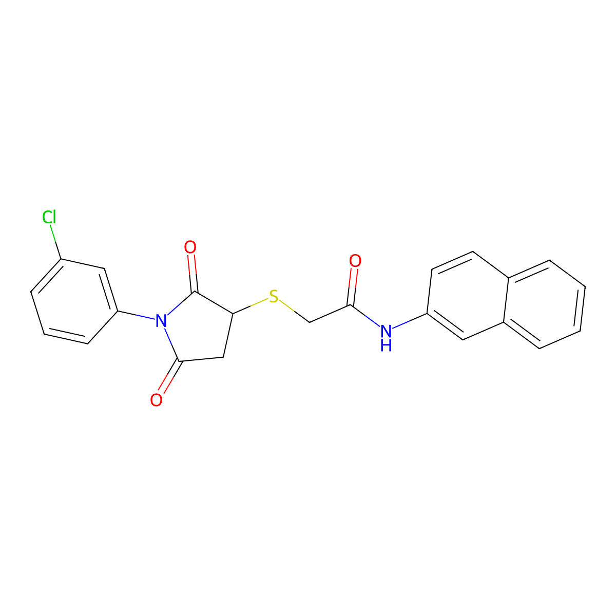 2-[1-(3-chlorophenyl)-2,5-dioxopyrrolidin-3-yl]sulfanyl-N-naphthalen-2-ylacetamide molecular structure, CAS 332125-92-5