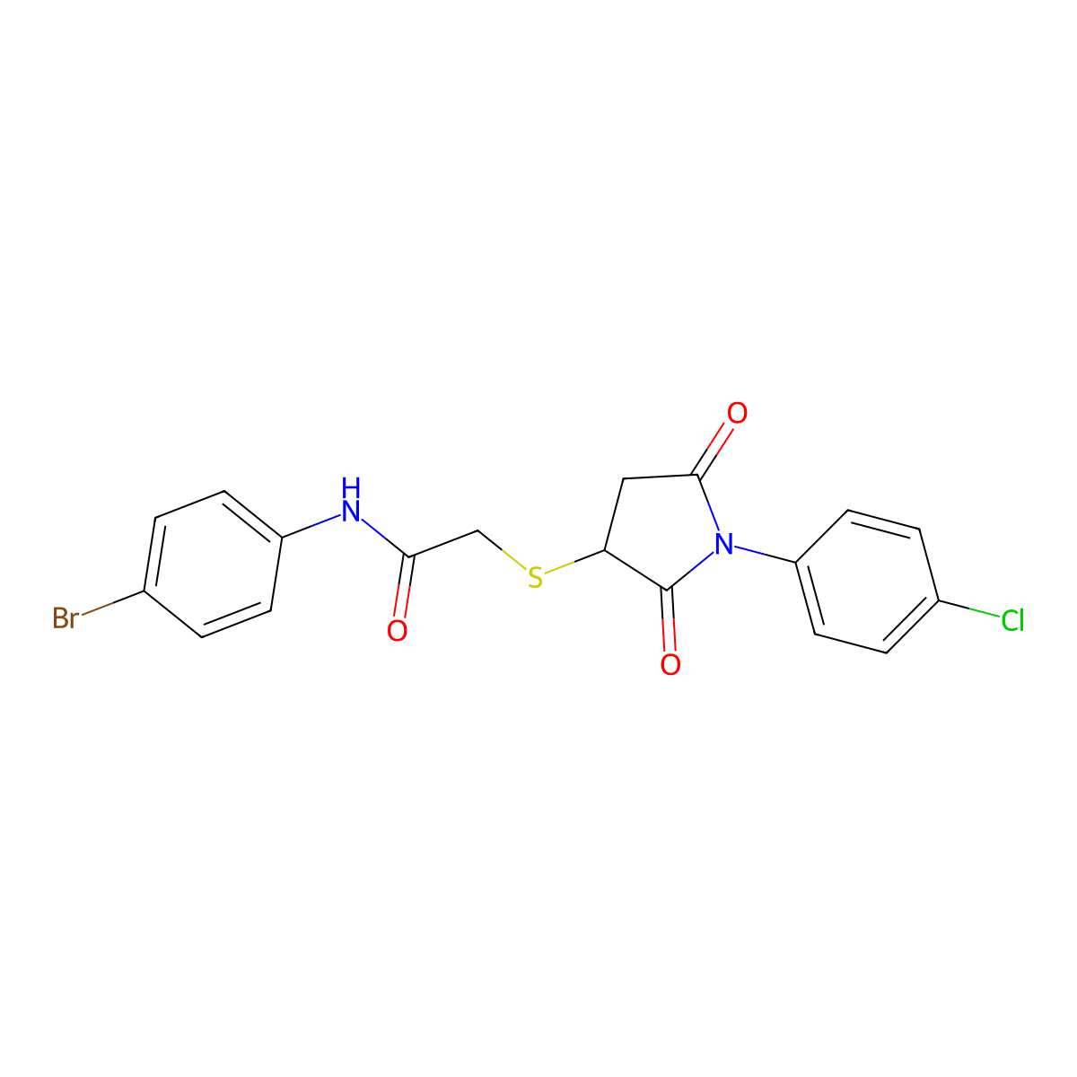 N-(4-bromophenyl)-2-[1-(4-chlorophenyl)-2,5-dioxopyrrolidin-3-yl]sulfanylacetamide molecular structure, CAS 332125-98-1