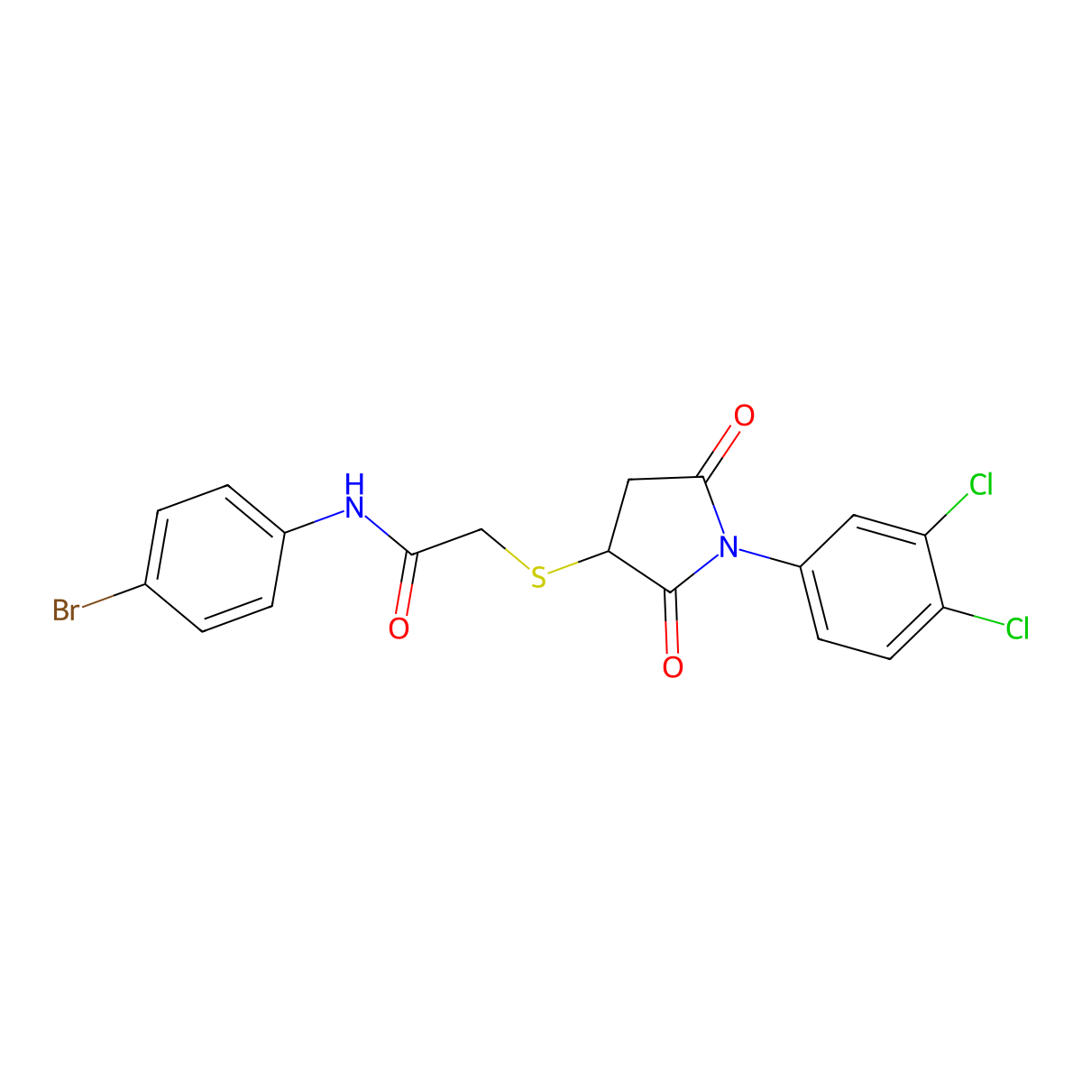 N-(4-bromophenyl)-2-[1-(3,4-dichlorophenyl)-2,5-dioxopyrrolidin-3-yl]sulfanylacetamide molecular structure, CAS 332126-01-9