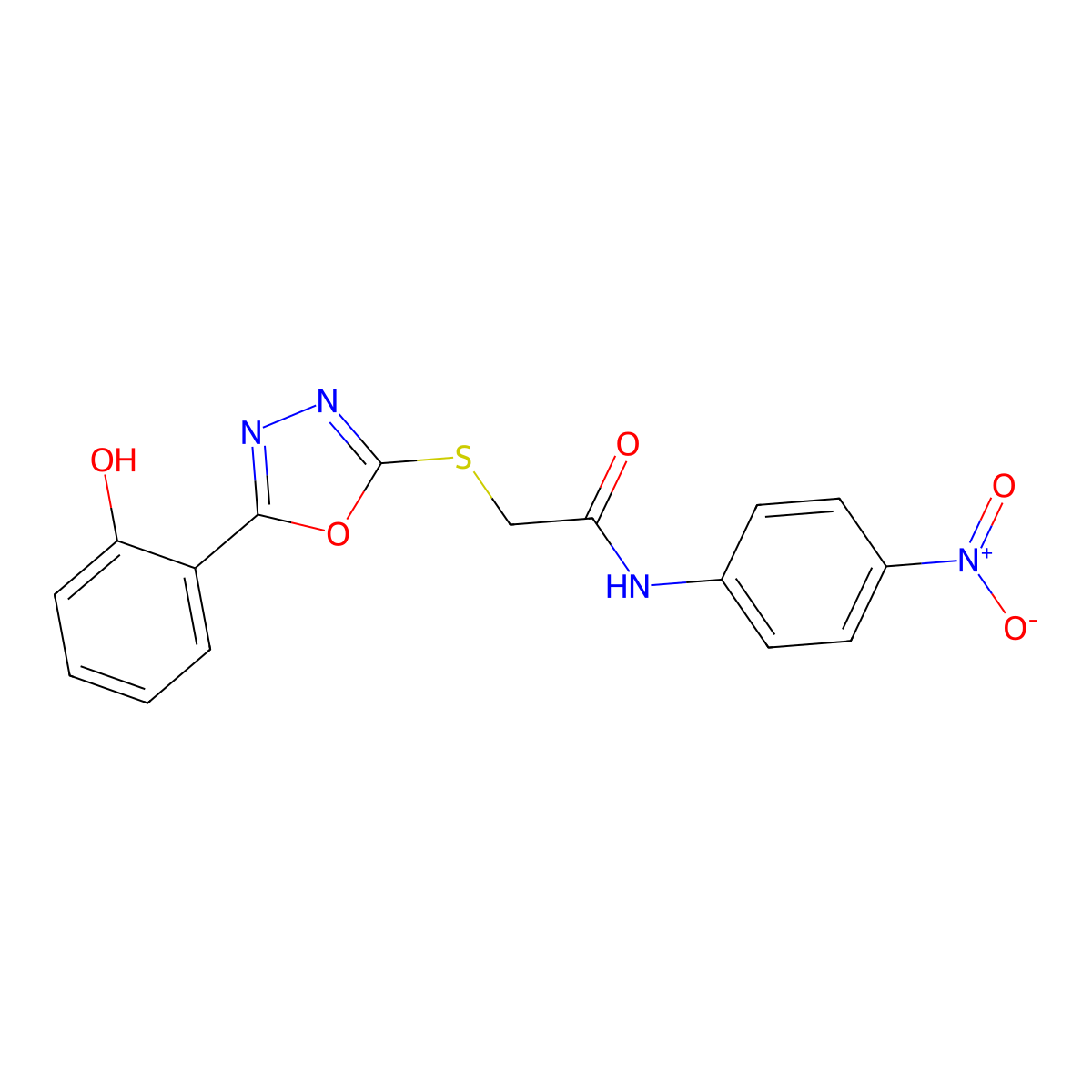 2-((5-(2-Hydroxyphenyl)-1,3,4-oxadiazol-2-yl)thio)-N-(4-nitrophenyl)acetamide molecular structure, CAS 332126-52-0