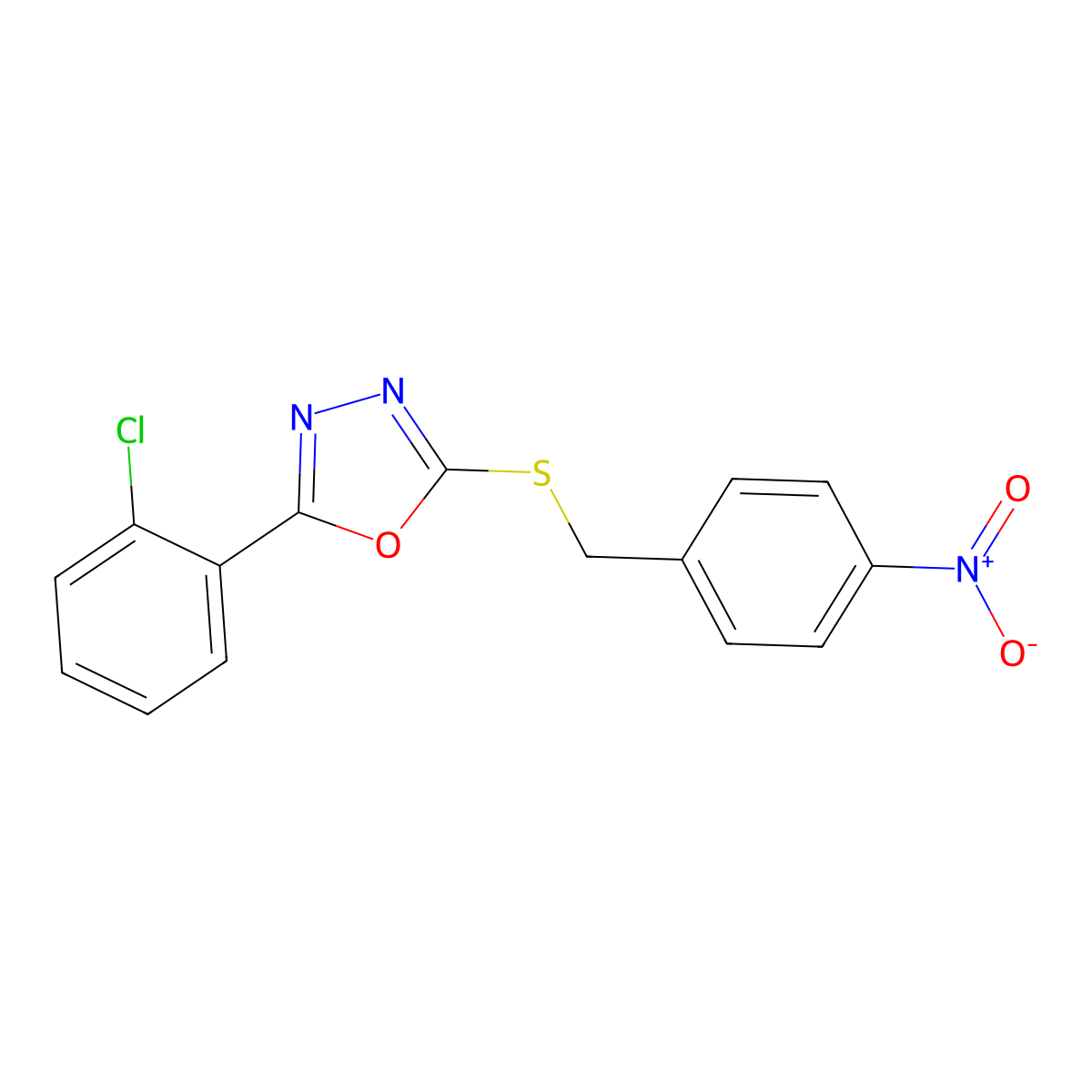 2-(2-Chlorophenyl)-5-[(4-nitrophenyl)methylsulfanyl]-1,3,4-oxadiazole molecular structure, CAS 332126-67-7