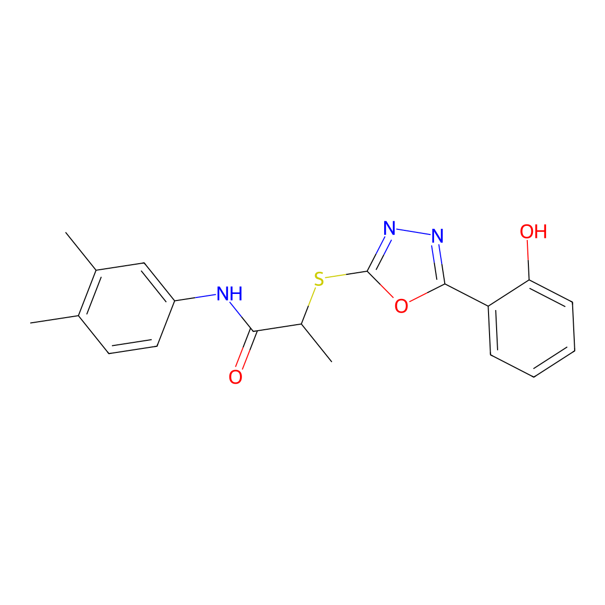 N-(3,4-Dimethylphenyl)-2-((5-(2-hydroxyphenyl)-1,3,4-oxadiazol-2-yl)thio)propanamide molecular structure, CAS 332126-73-5