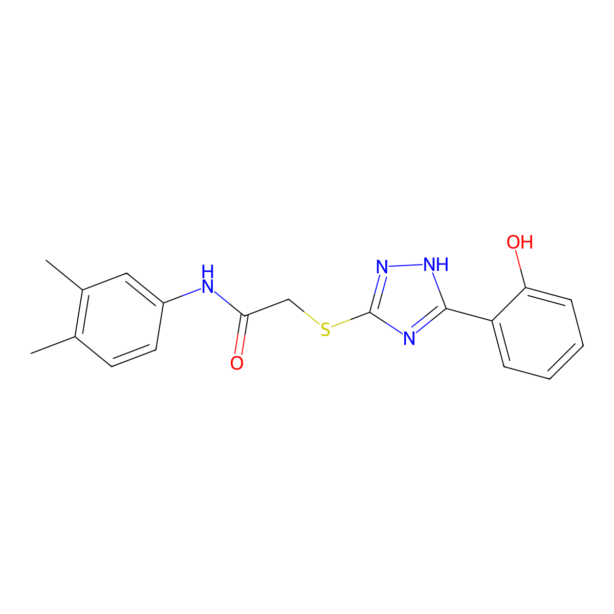 N-(3,4-Dimethylphenyl)-2-((3-(2-hydroxyphenyl)-1H-1,2,4-triazol-5-yl)thio)acetamide molecular structure, CAS 332126-74-6