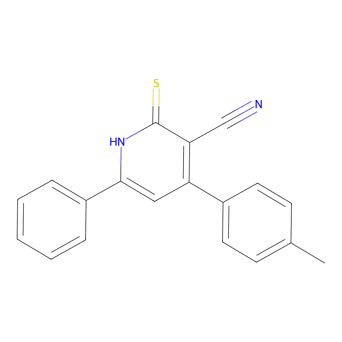 1,2-Dihydro-4-(4-methylphenyl)-6-phenyl-2-thioxo-3-pyridinecarbonitrile molecular structure, CAS 332126-96-2