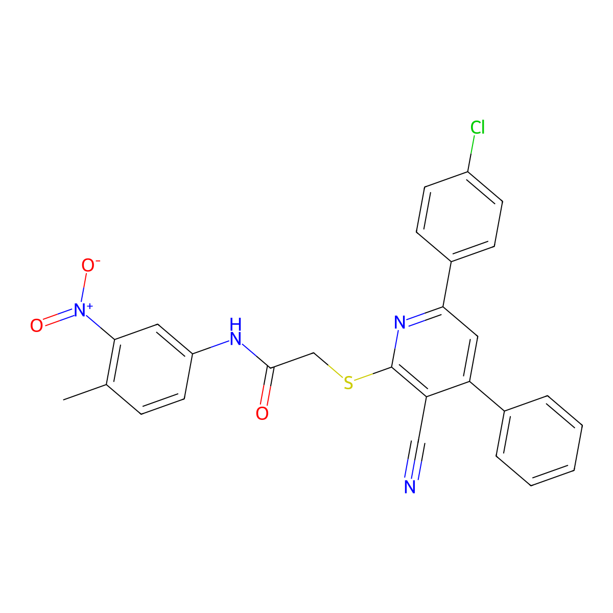 2-((6-(4-Chlorophenyl)-3-cyano-4-phenylpyridin-2-yl)thio)-N-(4-methyl-3-nitrophenyl)acetamide molecular structure, CAS 332127-00-1