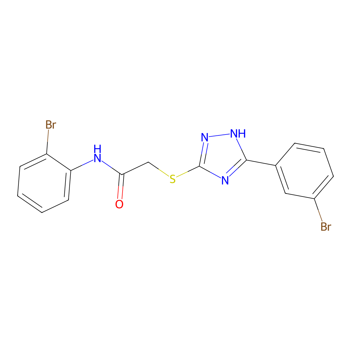 N-(2-Bromophenyl)-2-((3-(3-bromophenyl)-1H-1,2,4-triazol-5-yl)thio)acetamide molecular structure, CAS 332127-08-9