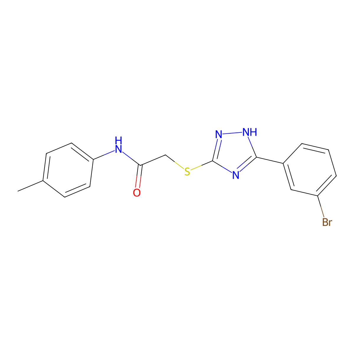 2-((3-(3-Bromophenyl)-1H-1,2,4-triazol-5-yl)thio)-N-(p-tolyl)acetamide molecular structure, CAS 332127-10-3