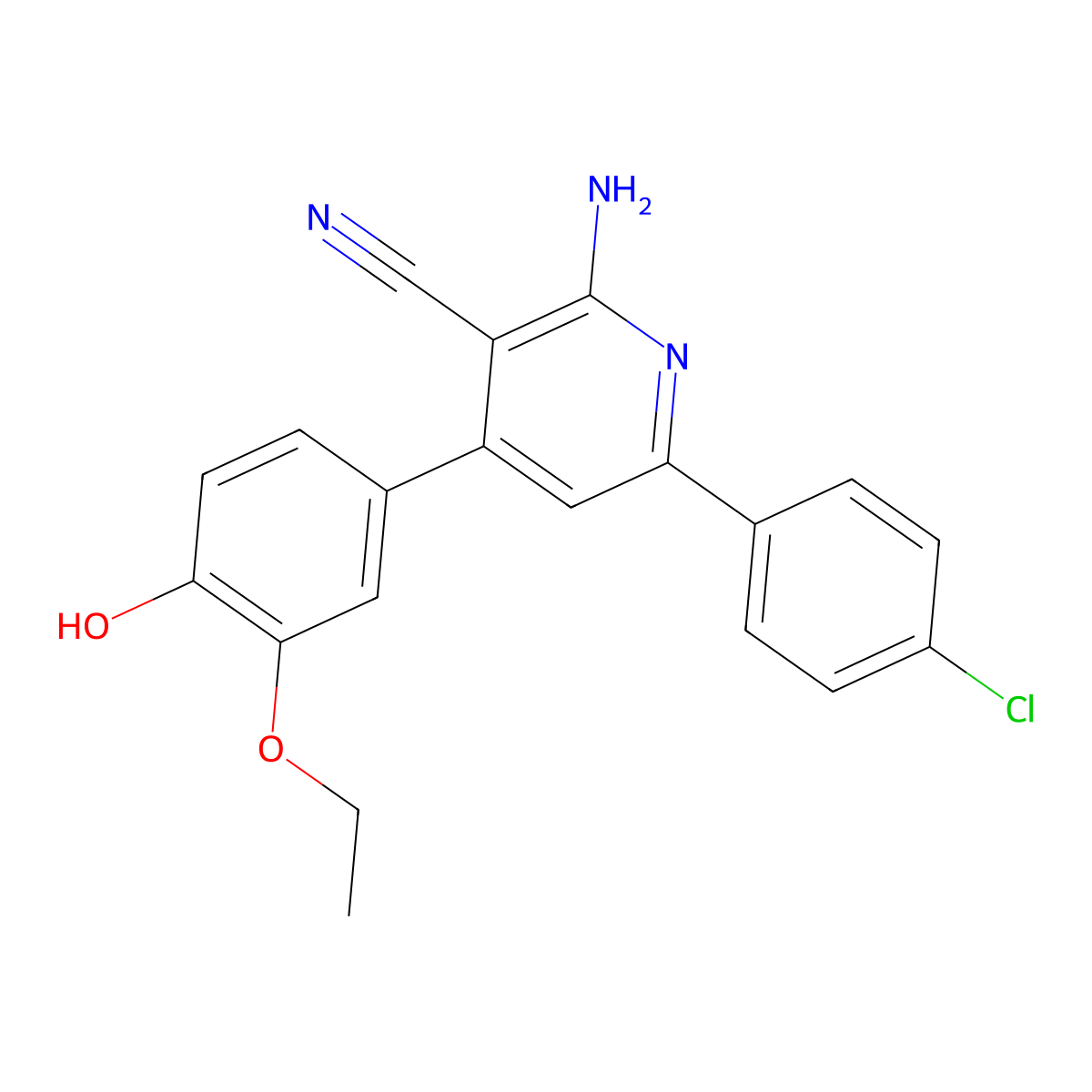 2-Amino-6-(4-chlorophenyl)-4-(3-ethoxy-4-hydroxyphenyl)nicotinonitrile molecular structure, CAS 332127-22-7