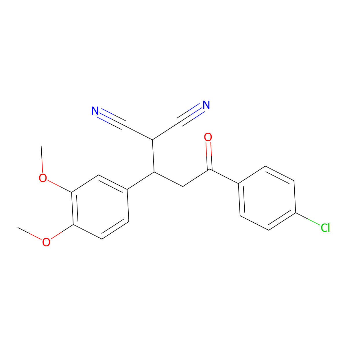 2-(3-(4-Chlorophenyl)-1-(3,4-dimethoxyphenyl)-3-oxopropyl)malononitrile molecular structure, CAS 332127-24-9