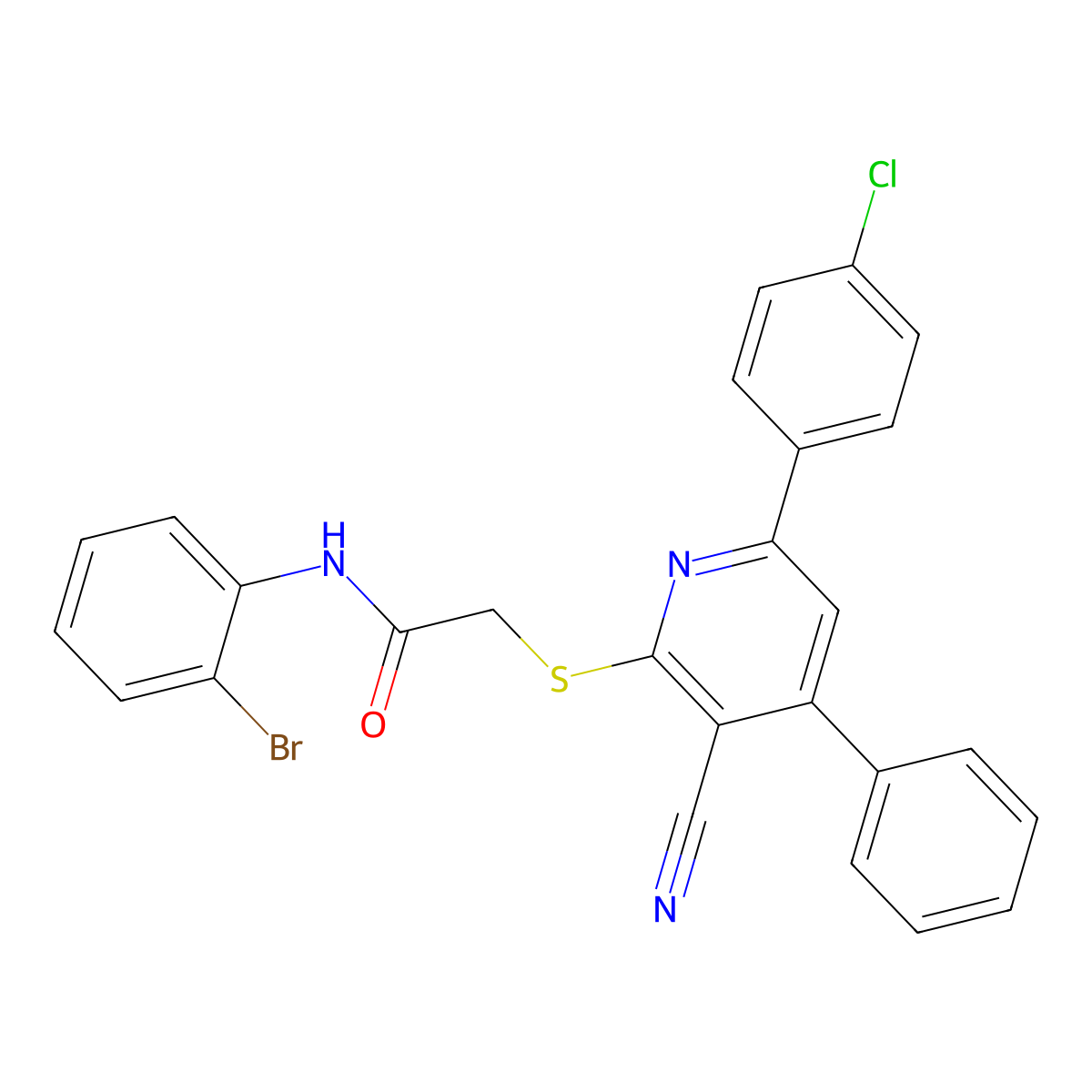 N-(2-Bromophenyl)-2-((6-(4-chlorophenyl)-3-cyano-4-phenylpyridin-2-yl)thio)acetamide molecular structure, CAS 332127-41-0