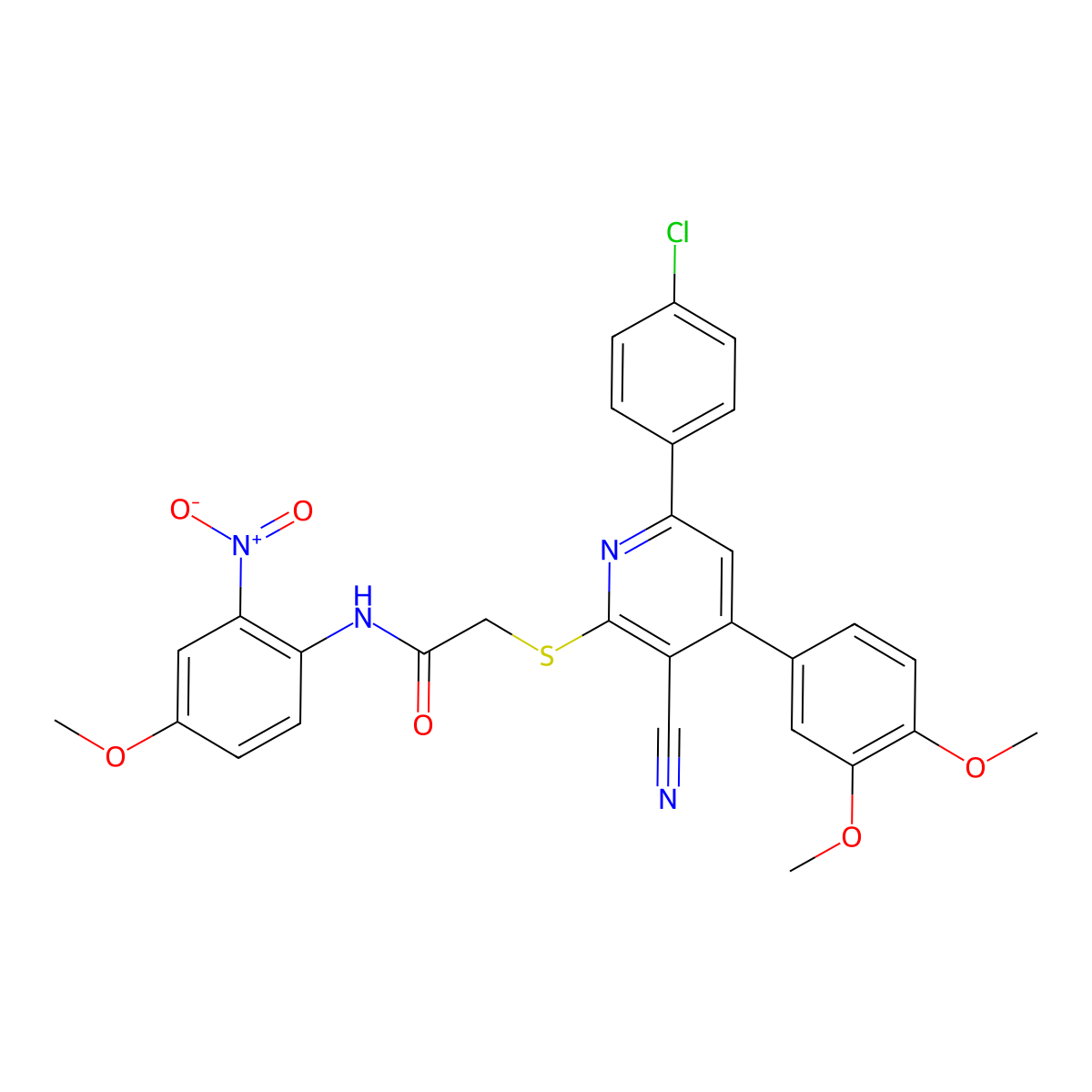 2-((6-(4-Chlorophenyl)-3-cyano-4-(3,4-dimethoxyphenyl)pyridin-2-yl)thio)-N-(4-methoxy-2-nitrophenyl)acetamide molecular structure, CAS 332127-47-6