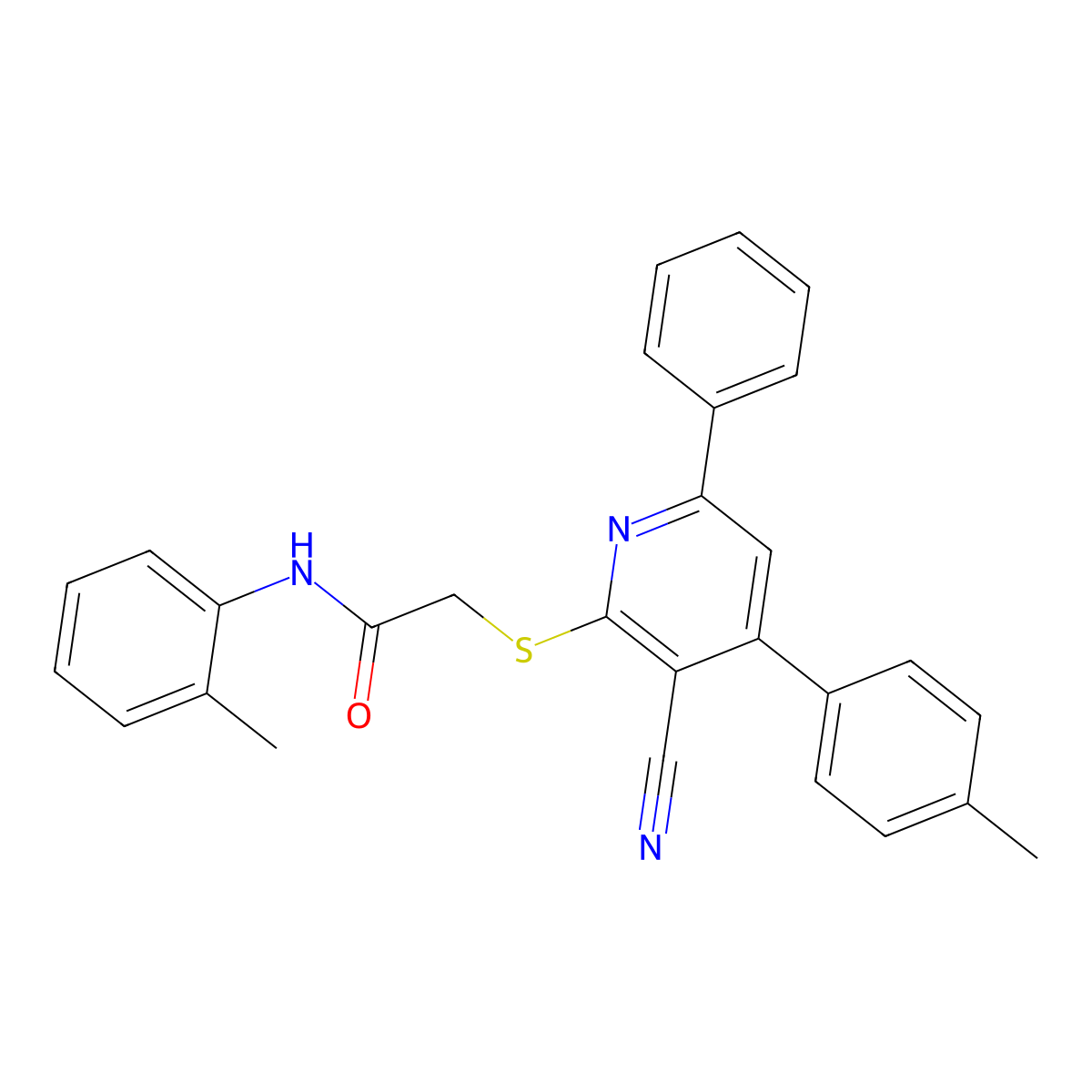 2-((3-Cyano-6-phenyl-4-(p-tolyl)pyridin-2-yl)thio)-N-(o-tolyl)acetamide molecular structure, CAS 332127-50-1