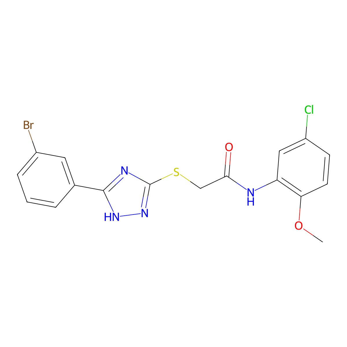 2-((3-(3-Bromophenyl)-1H-1,2,4-triazol-5-yl)thio)-N-(5-chloro-2-methoxyphenyl)acetamide molecular structure, CAS 332127-56-7