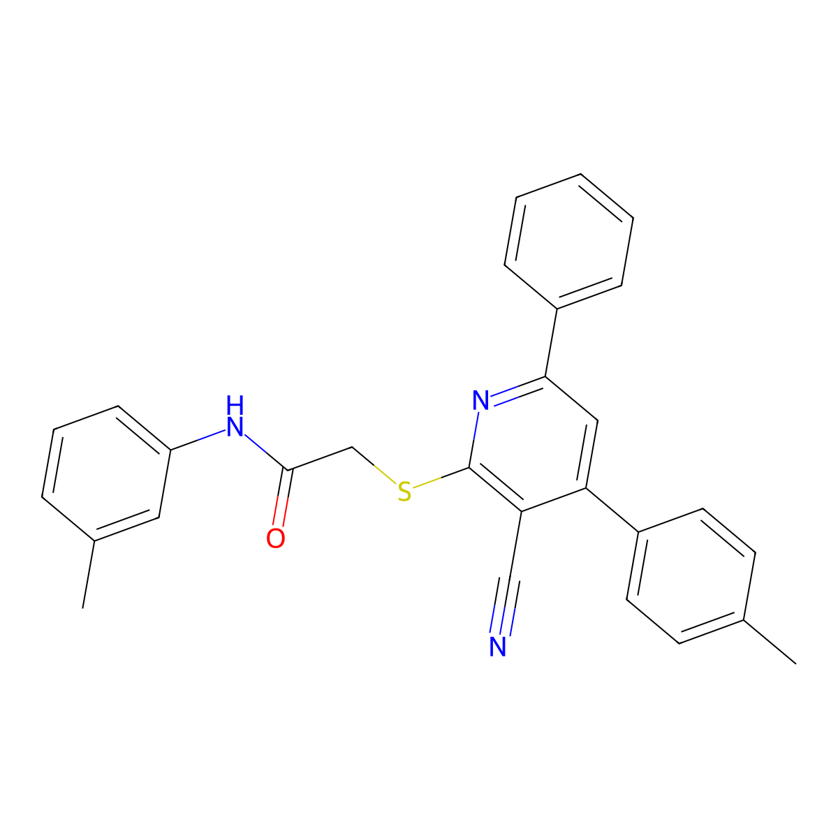 2-((3-Cyano-6-phenyl-4-(p-tolyl)pyridin-2-yl)thio)-N-(m-tolyl)acetamide molecular structure, CAS 332127-58-9