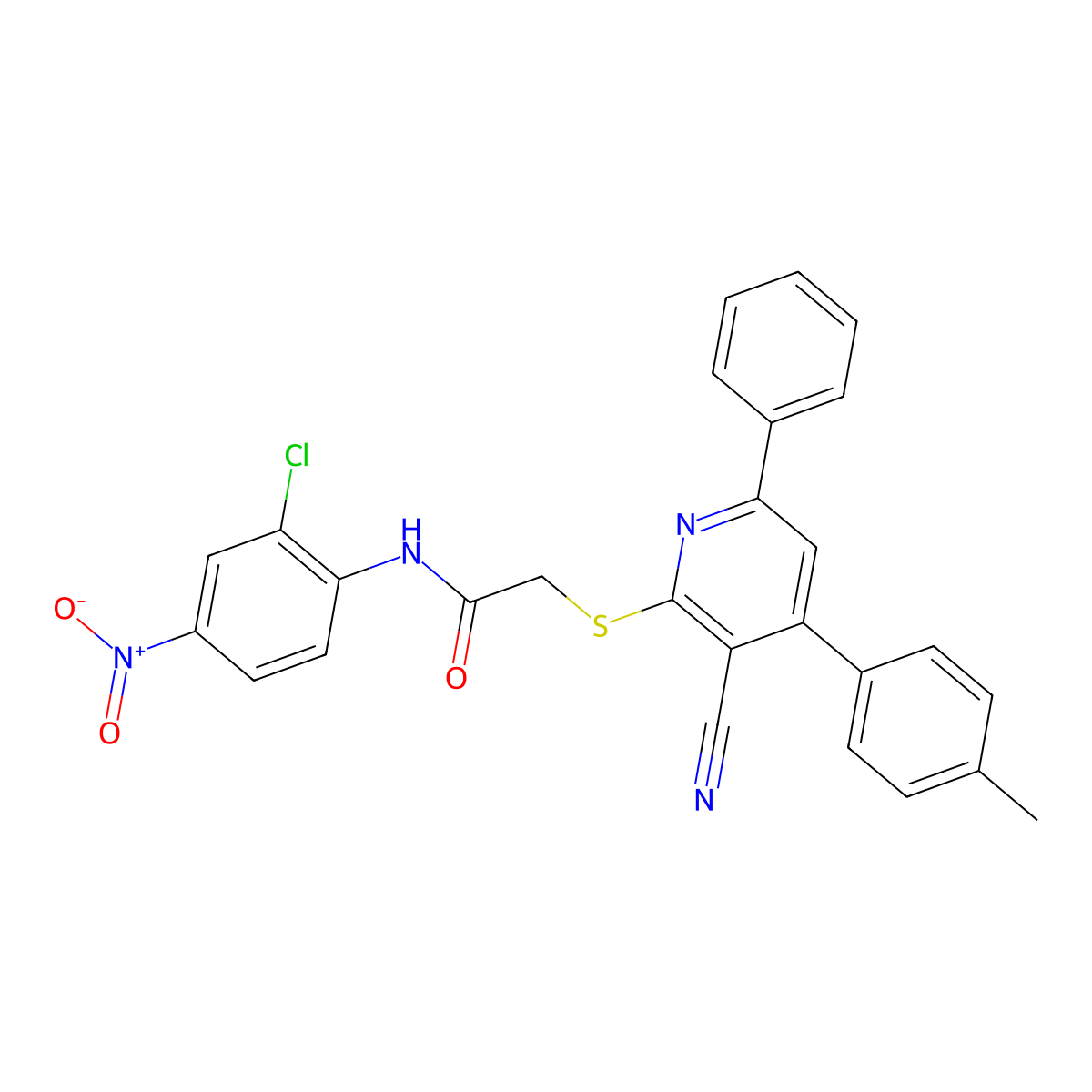 N-(2-Chloro-4-nitrophenyl)-2-((3-cyano-6-phenyl-4-(p-tolyl)pyridin-2-yl)thio)acetamide molecular structure, CAS 332127-70-5