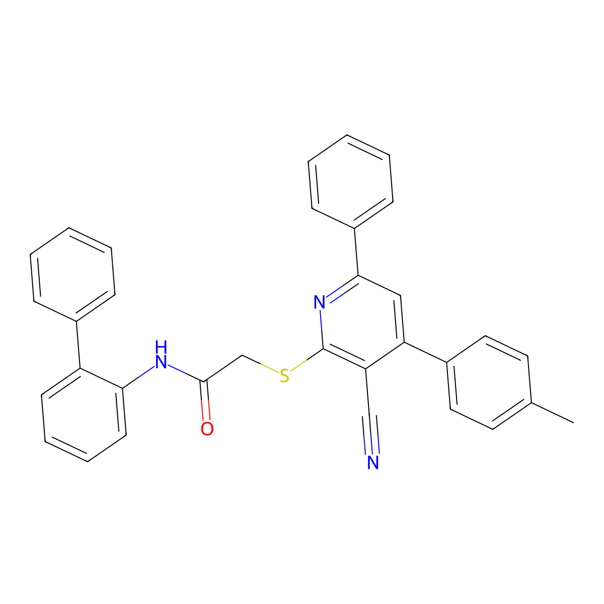 N-([1,1'-Biphenyl]-2-yl)-2-((3-cyano-6-phenyl-4-(p-tolyl)pyridin-2-yl)thio)acetamide molecular structure, CAS 332127-77-2