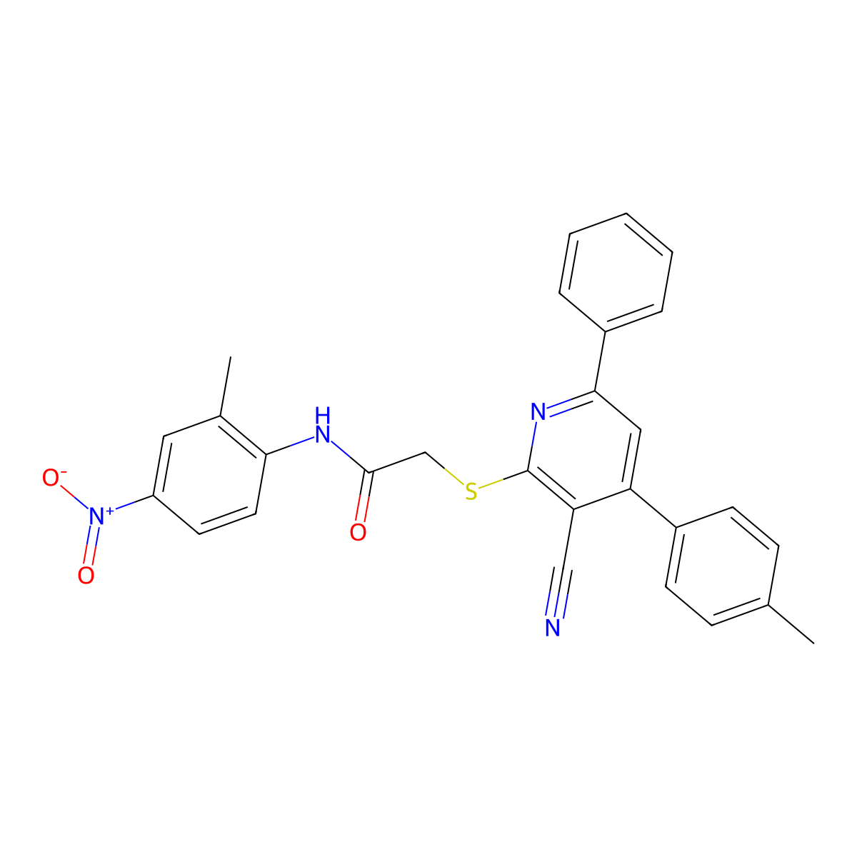 2-((3-Cyano-6-phenyl-4-(p-tolyl)pyridin-2-yl)thio)-N-(2-methyl-4-nitrophenyl)acetamide molecular structure, CAS 332128-06-0