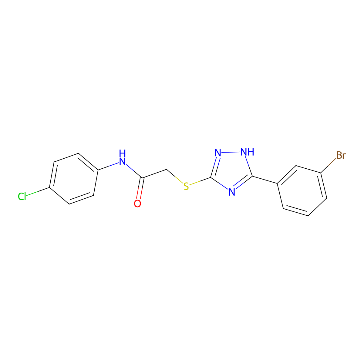 2-((3-(3-Bromophenyl)-1H-1,2,4-triazol-5-yl)thio)-N-(4-chlorophenyl)acetamide molecular structure, CAS 332128-25-3
