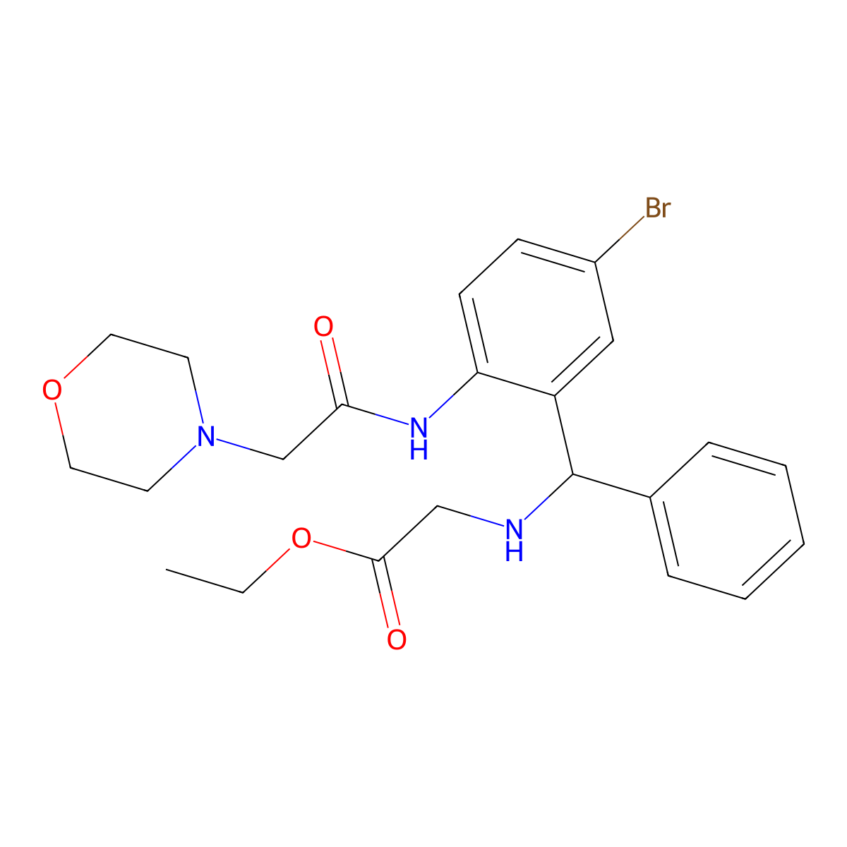 Ethyl 2-[[[5-bromo-2-[(2-morpholin-4-ylacetyl)amino]phenyl]-phenylmethyl]amino]acetate molecular structure, CAS 332128-65-1
