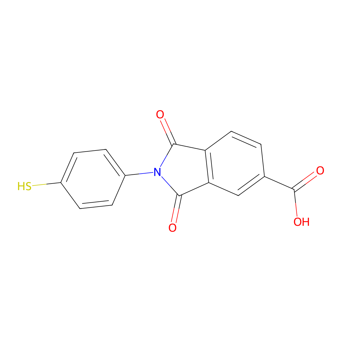 2-(4-Mercaptophenyl)-1,3-dioxoisoindoline-5-carboxylic acid molecular structure, CAS 332129-06-3