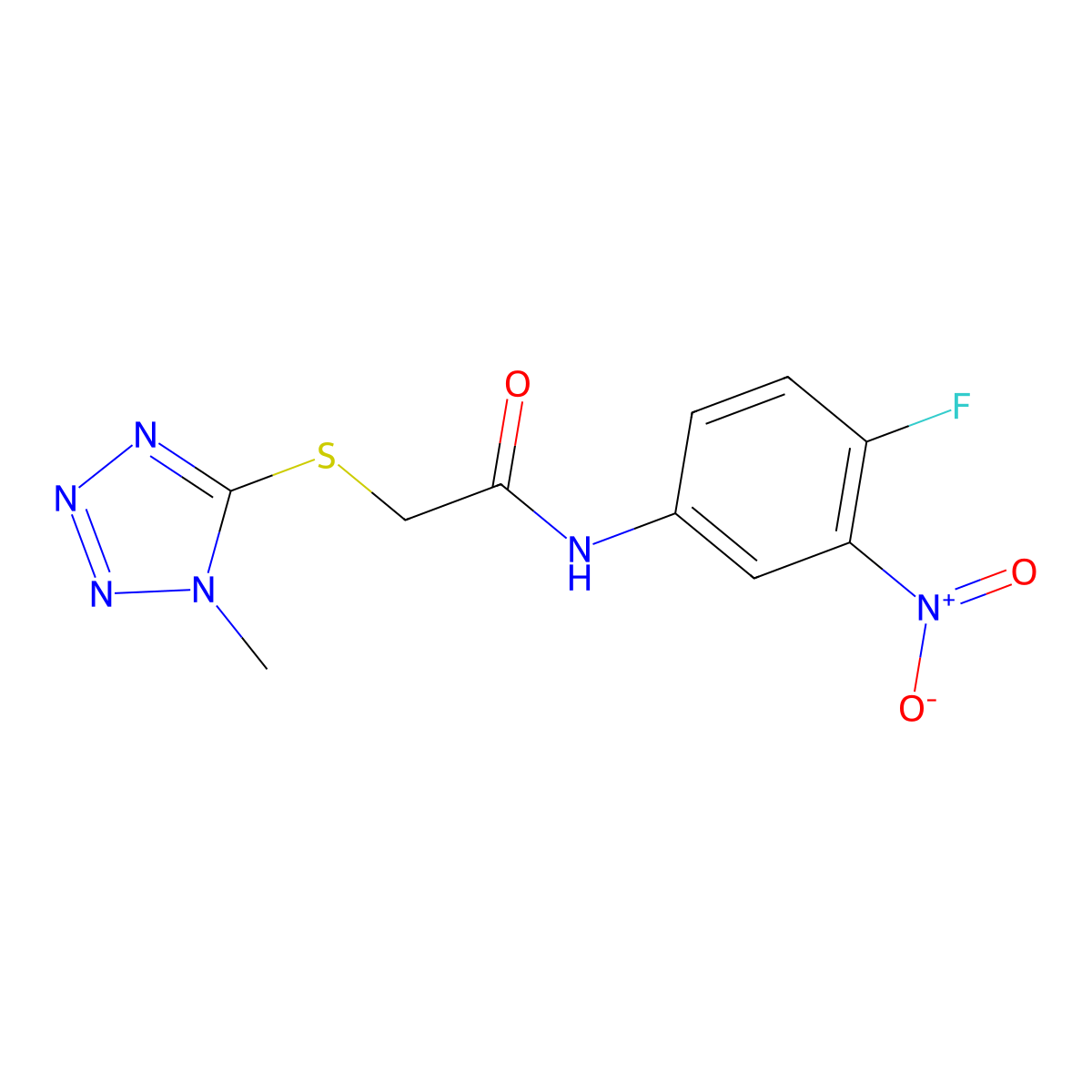 N-(4-fluoro-3-nitrophenyl)-2-[(1-methyl-1H-1,2,3,4-tetraazol-5-yl)sulfanyl]acetamide molecular structure, CAS 332130-04-8