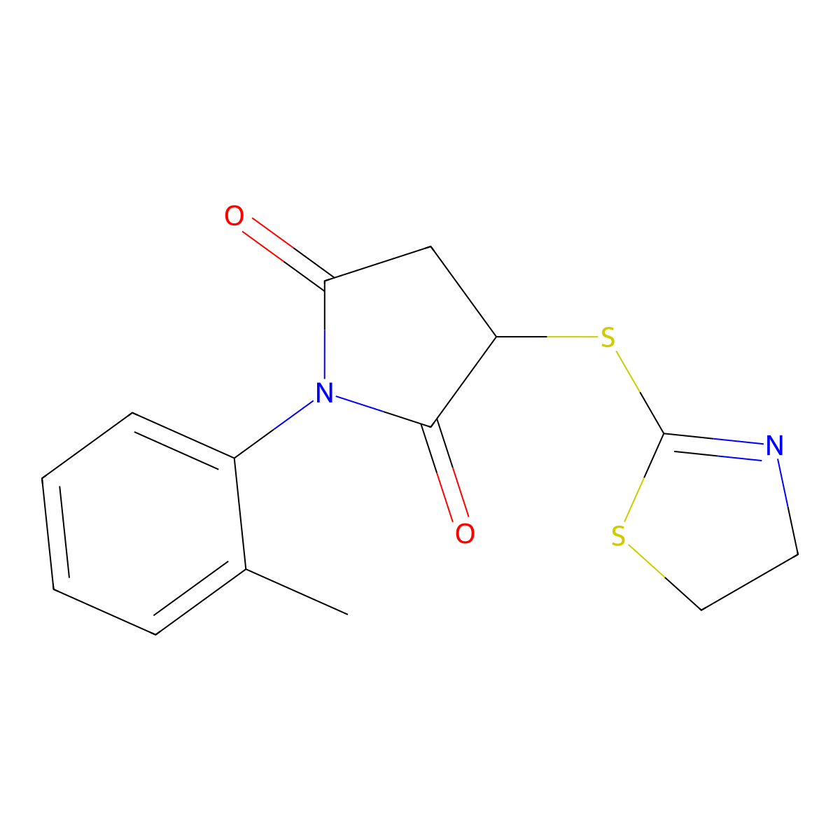 3-(4,5-Dihydro-1,3-thiazol-2-ylsulfanyl)-1-(2-methylphenyl)pyrrolidine-2,5-dione molecular structure, CAS 332144-42-0