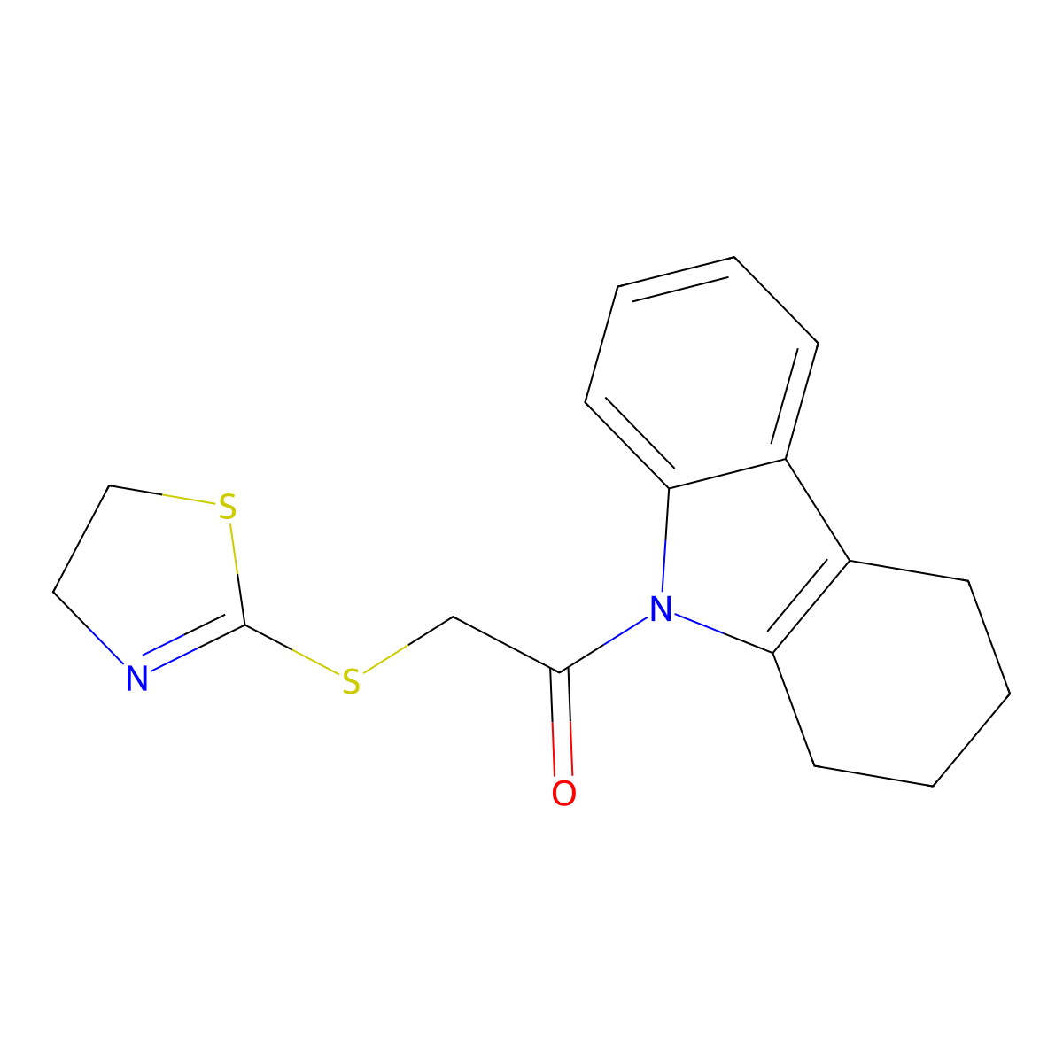 9-[(4,5-dihydro-1,3-thiazol-2-ylthio)acetyl]-2,3,4,9-tetrahydro-1H-carbazole molecular structure, CAS 332144-56-6