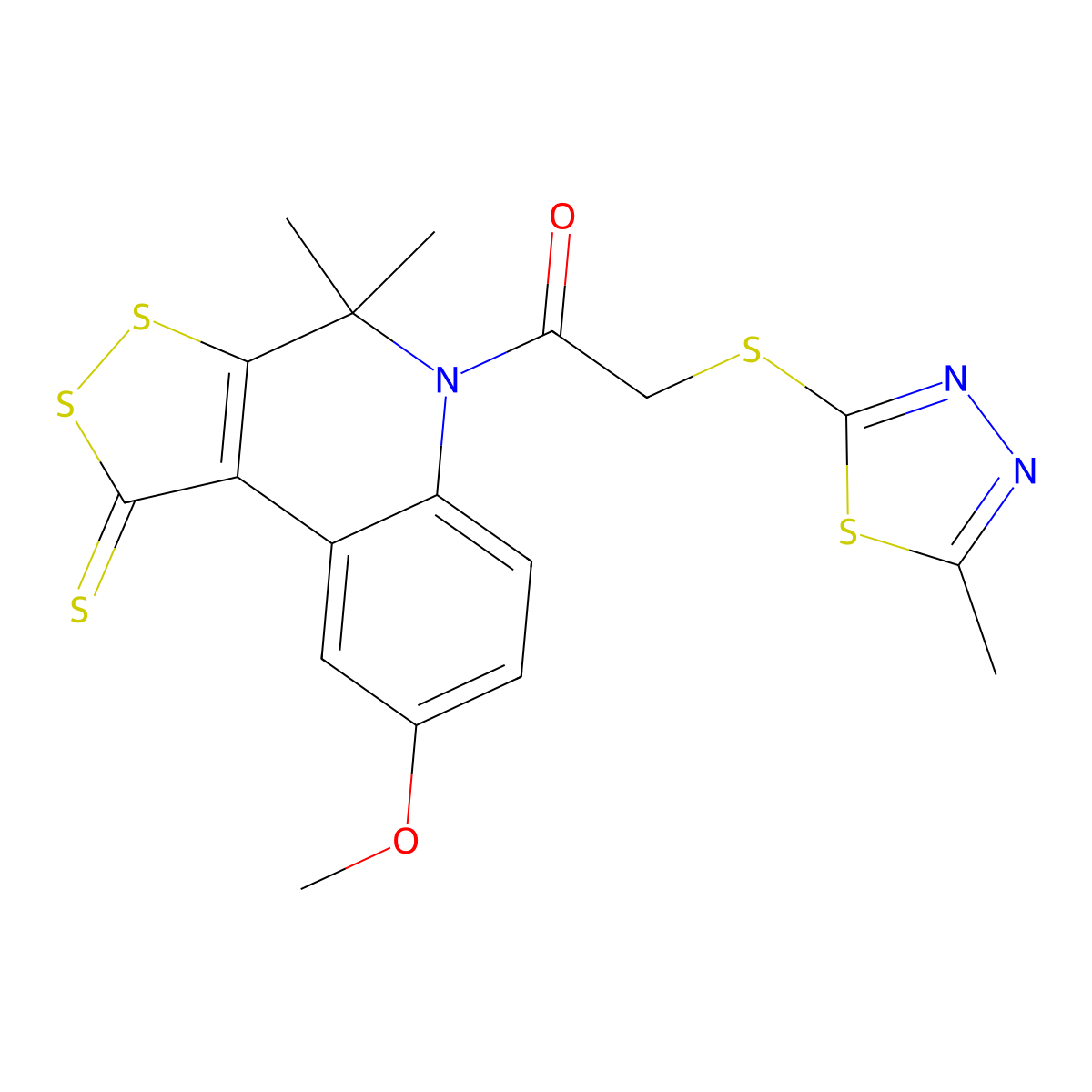 1-(8-Methoxy-4,4-dimethyl-1-sulfanylidenedithiolo[3,4-c]quinolin-5-yl)-2-[(5-methyl-1,3,4-thiadiazol-2-yl)sulfanyl]ethanone molecular structure, CAS 332144-61-3