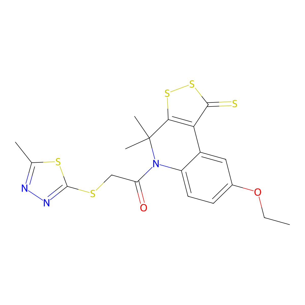 1-(8-ethoxy-4,4-dimethyl-1-thioxo-1,4-dihydro-5H-[1,2]dithiolo[3,4-c]quinolin-5-yl)-2-[(5-methyl-1,3,4-thiadiazol-2-yl)sulfanyl]ethanone molecular structure, CAS 332144-62-4