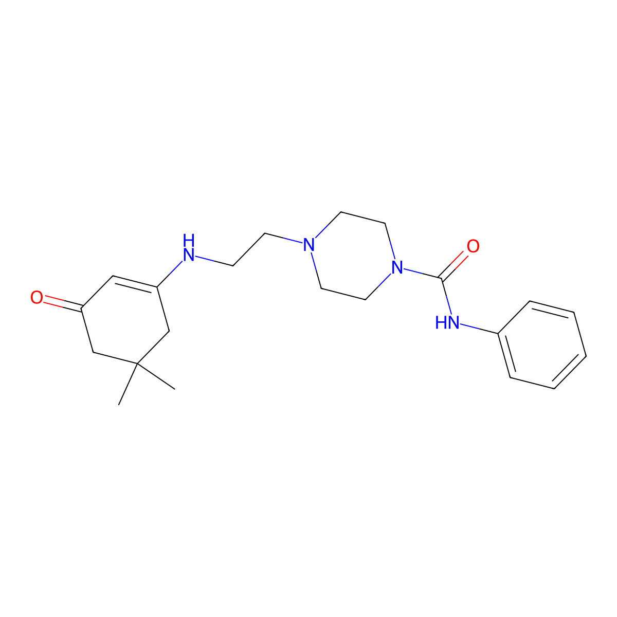 4-[2-[(5,5-dimethyl-3-oxocyclohexen-1-yl)amino]ethyl]-N-phenylpiperazine-1-carboxamide molecular structure, CAS 332144-69-1