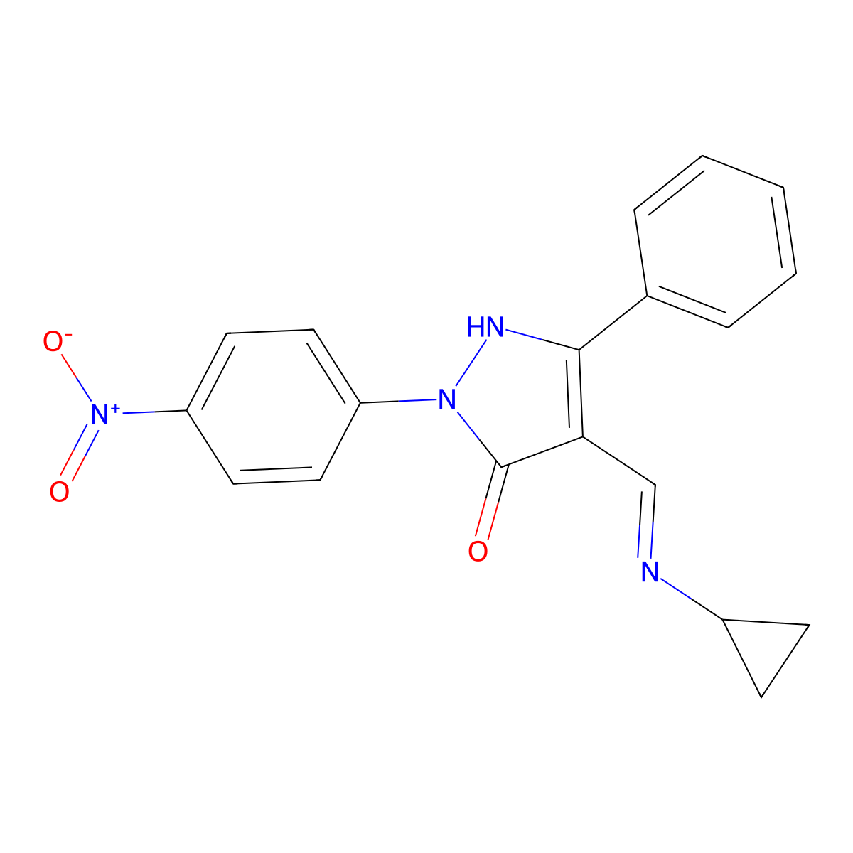 4-[(cyclopropylimino)methyl]-2-{4-nitrophenyl}-5-phenyl-1,2-dihydro-3H-pyrazol-3-one molecular structure, CAS 332144-79-3
