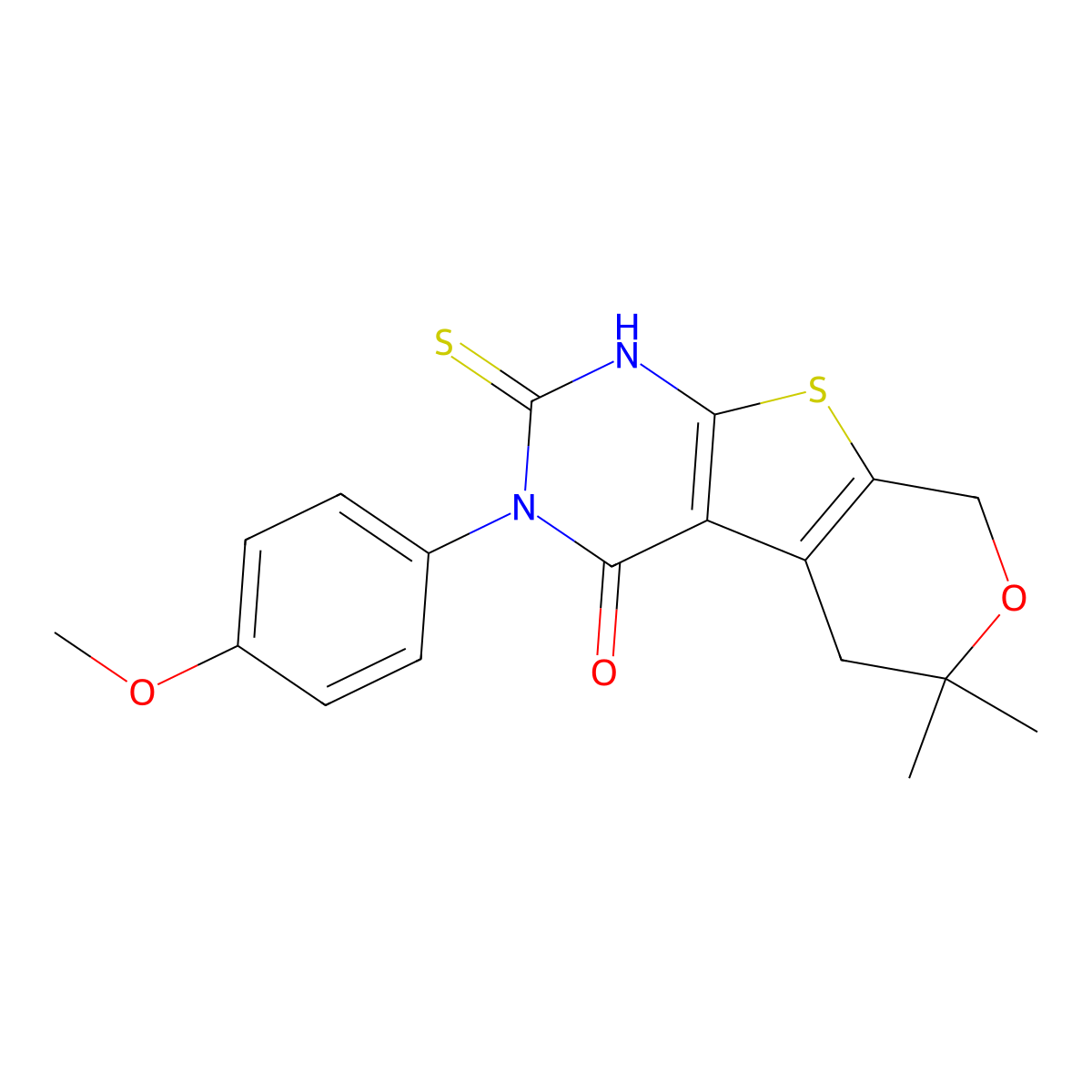 3-(4-methoxyphenyl)-6,6-dimethyl-2-thioxo-1,2,3,5,6,8-hexahydro-4H-pyrano[4',3':4,5]thieno[2,3-d]pyrimidin-4-one molecular structure, CAS 332145-16-1