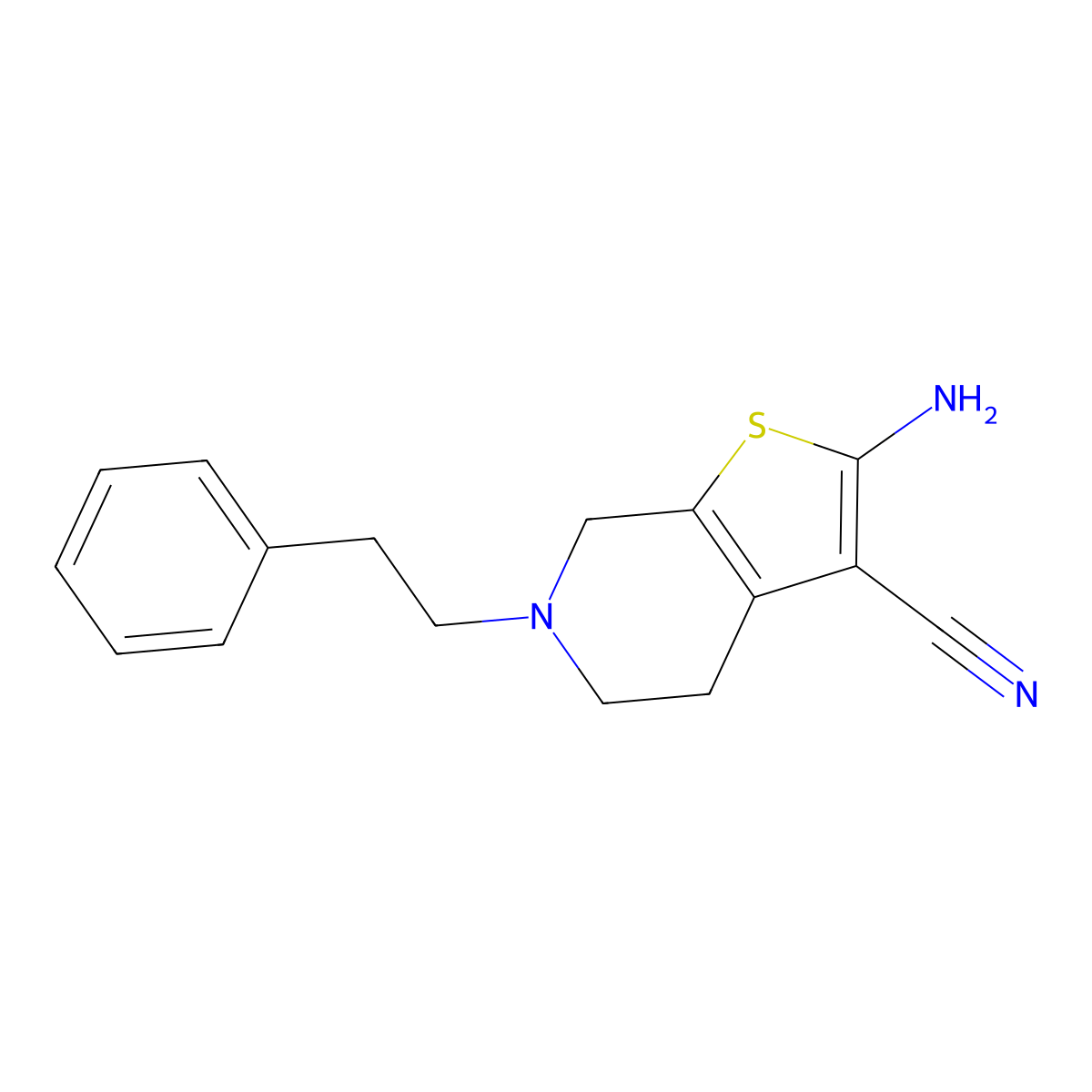 2-Amino-6-phenethyl-4,5,6,7-tetrahydro-thieno[2,3-c]pyridine-3-carbonitrile molecular structure, CAS 332145-19-4