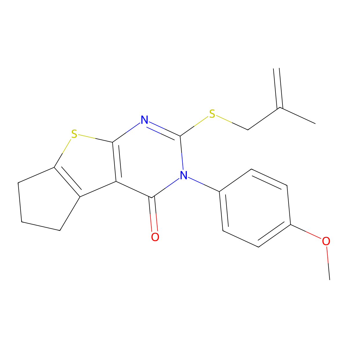 2-(4-methoxyphenyl)-3-(2-methylprop-2-enylsulfanyl)-7,8-dihydro-6H-cyclopenta[2,3]thieno[2,4-b]pyrimidin-1-one molecular structure, CAS 332145-21-8