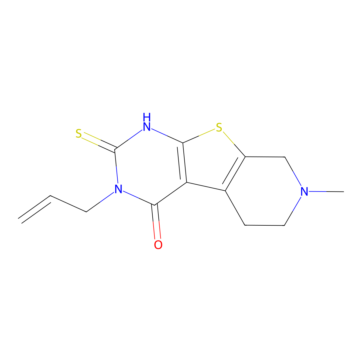 3-allyl-7-methyl-2-sulfanyl-5,6,7,8-tetrahydropyrido[4',3':4,5]thieno[2,3-d]pyrimidin-4(3H)-one molecular structure, CAS 332145-24-1