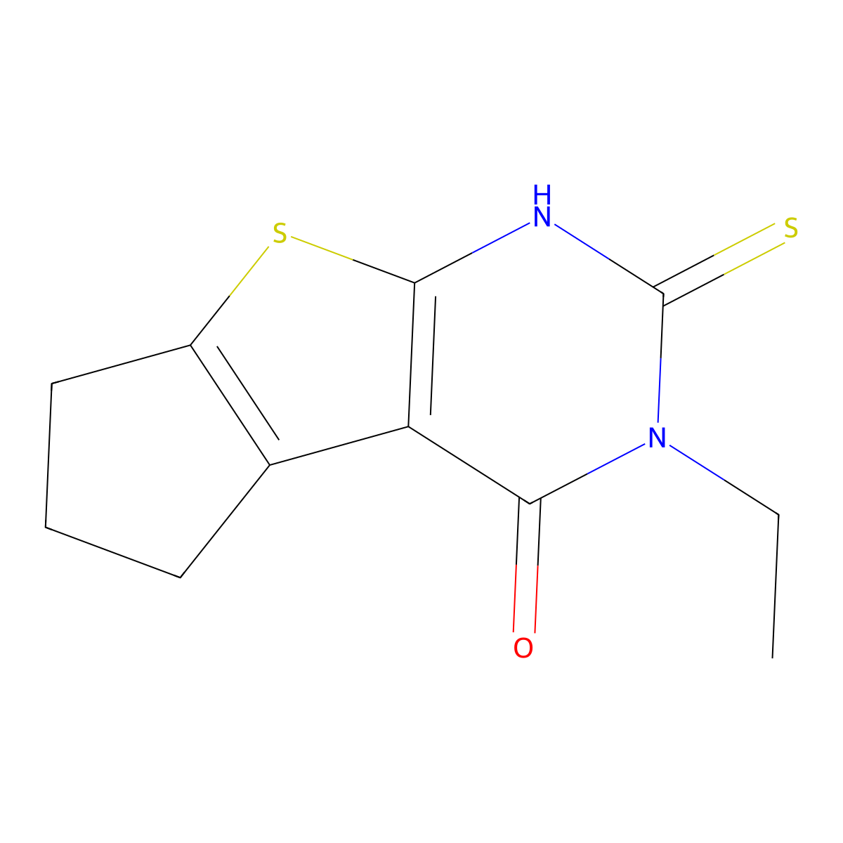 11-Ethyl-10-sulfanyl-7-thia-9,11-diazatricyclo[6.4.0.0,2,6]dodeca-1(8),2(6),9-trien-12-one molecular structure, CAS 332145-25-2