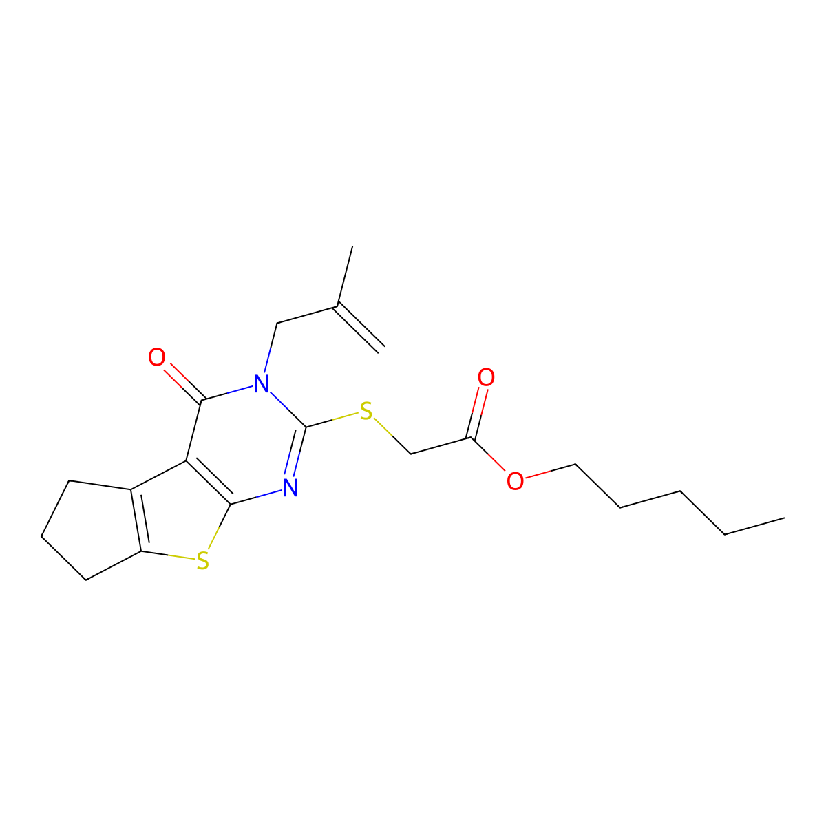 Pentyl 2-[[3,5,6,7-tetrahydro-3-(2-methyl-2-propen-1-yl)-4-oxo-4H-cyclopenta[4,5]thieno[2,3-d]pyrimidin-2-yl]thio]acetate molecular structure, CAS 332145-26-3
