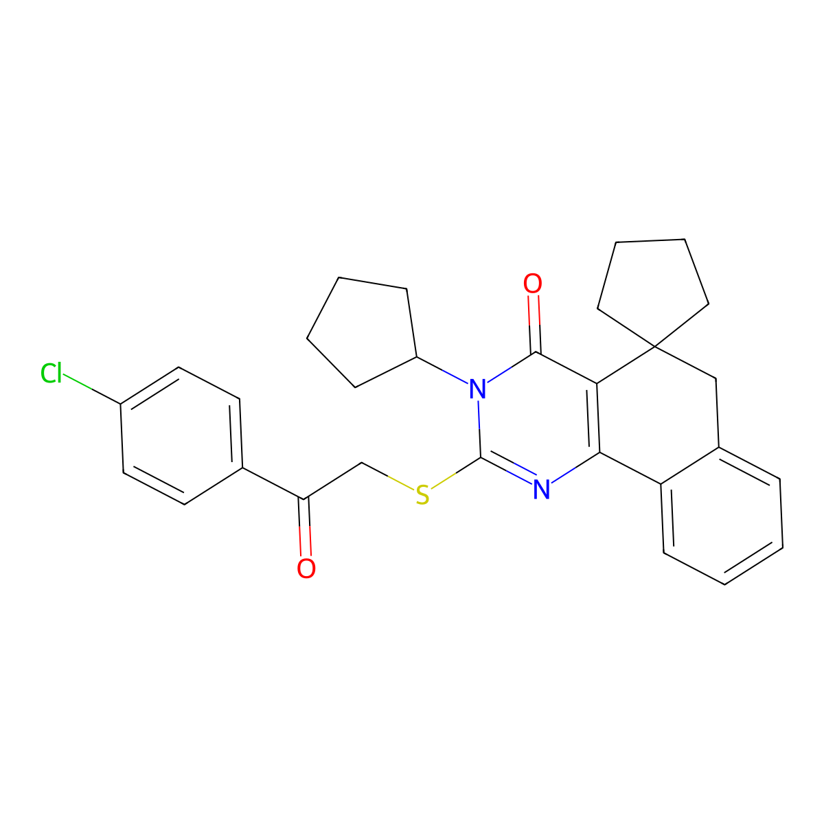 2-[2-(4-chlorophenyl)-2-oxoethyl]sulfanyl-3-cyclopentylspiro[6H-benzo[h]quinazoline-5,1'-cyclopentane]-4-one molecular structure, CAS 332145-35-4