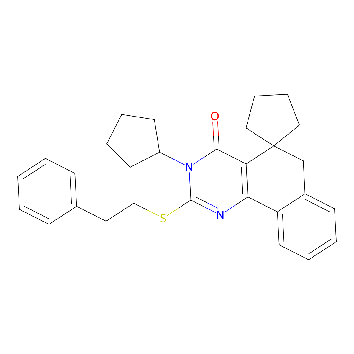 3-cyclopentyl-2-(2-phenylethylsulfanyl)spiro[6H-benzo[h]quinazoline-5,1'-cyclopentane]-4-one molecular structure, CAS 332145-36-5