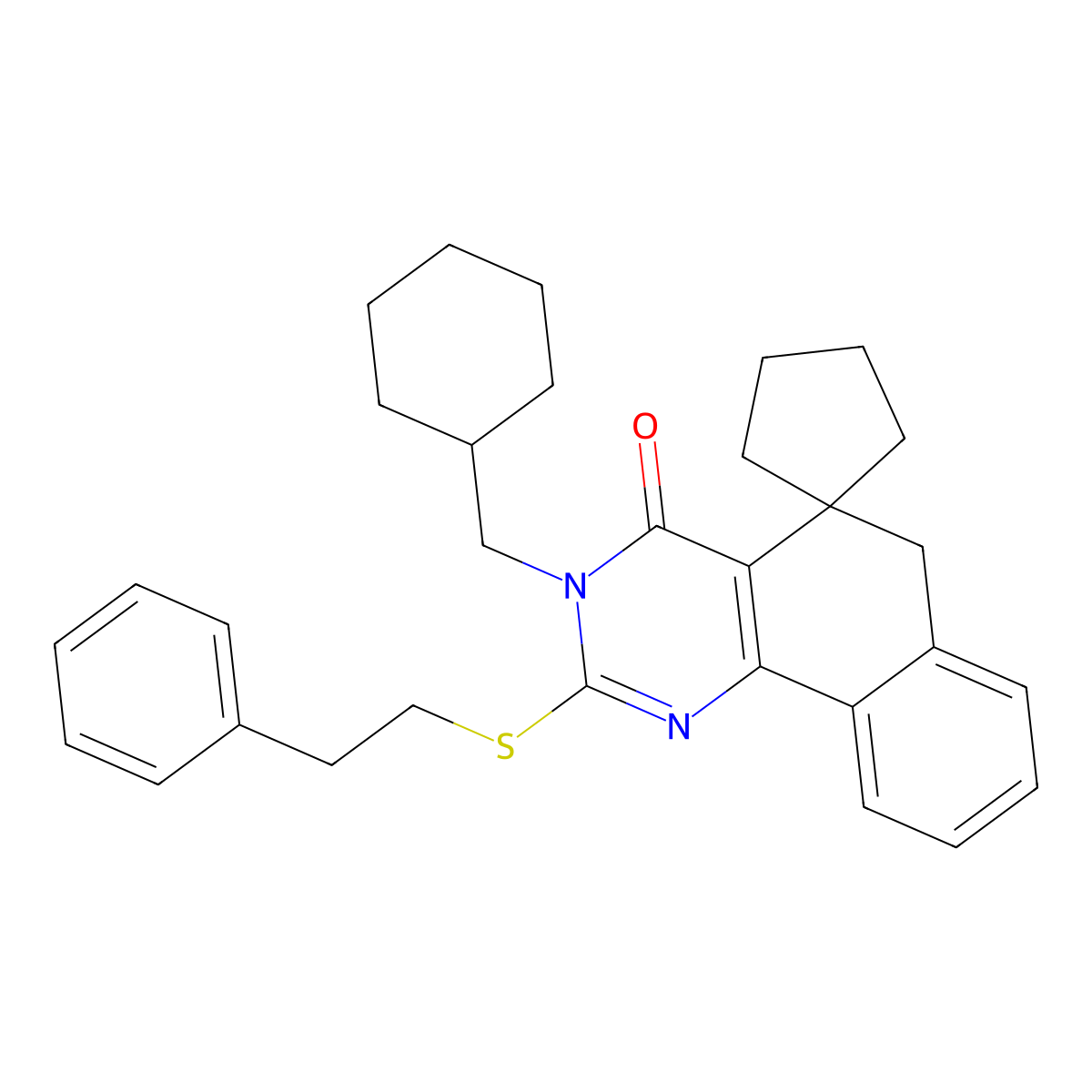 3-(cyclohexylmethyl)-2-(2-phenylethylsulfanyl)spiro[6H-benzo[h]quinazoline-5,1'-cyclopentane]-4-one molecular structure, CAS 332145-37-6