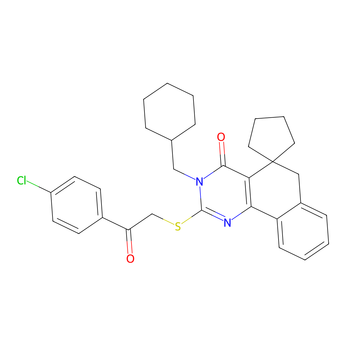 2-{[2-(4-chlorophenyl)-2-oxoethyl]sulfanyl}-3-(cyclohexylmethyl)-5,6-dihydrospiro(benzo[h]quinazoline-5,1'-cyclopentane)-4(3H)-one molecular structure, CAS 332145-38-7