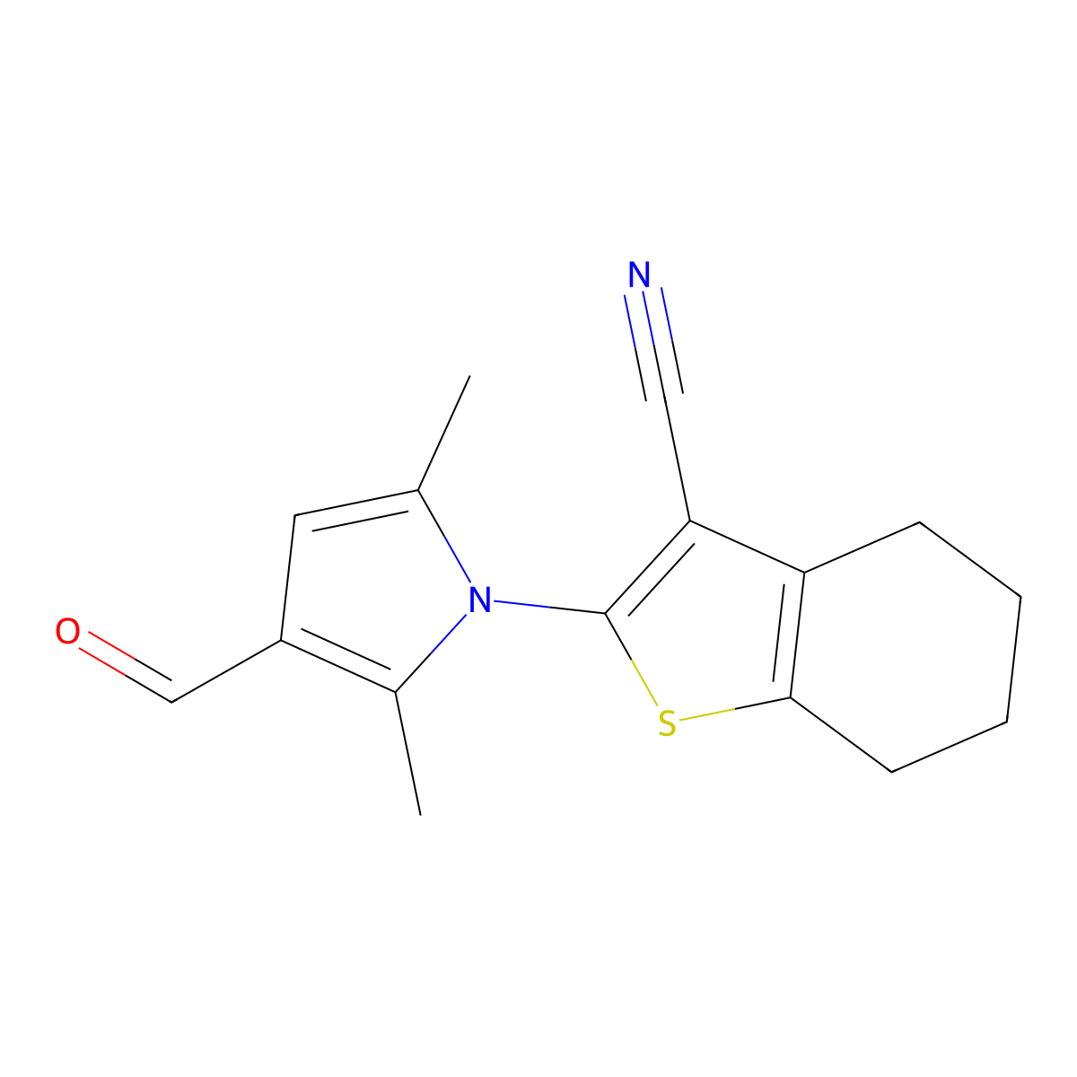 2-(3-Formyl-2,5-dimethyl-1H-pyrrol-1-yl)-4,5,6,7-tetrahydrobenzo[b]thiophene-3-carbonitrile molecular structure, CAS 332146-11-9