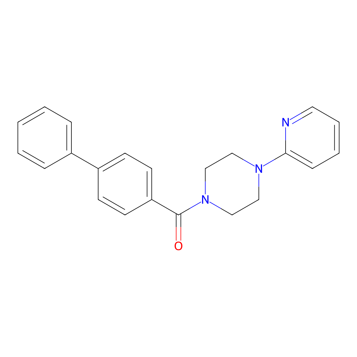 (4-Phenylphenyl)-(4-pyridin-2-ylpiperazin-1-yl)methanone molecular structure, CAS 332146-64-2