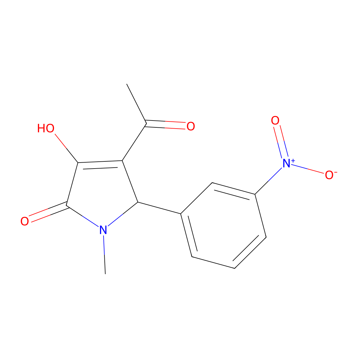 3-acetyl-4-hydroxy-1-methyl-2-(3-nitrophenyl)-2H-pyrrol-5-one molecular structure, CAS 332148-92-2