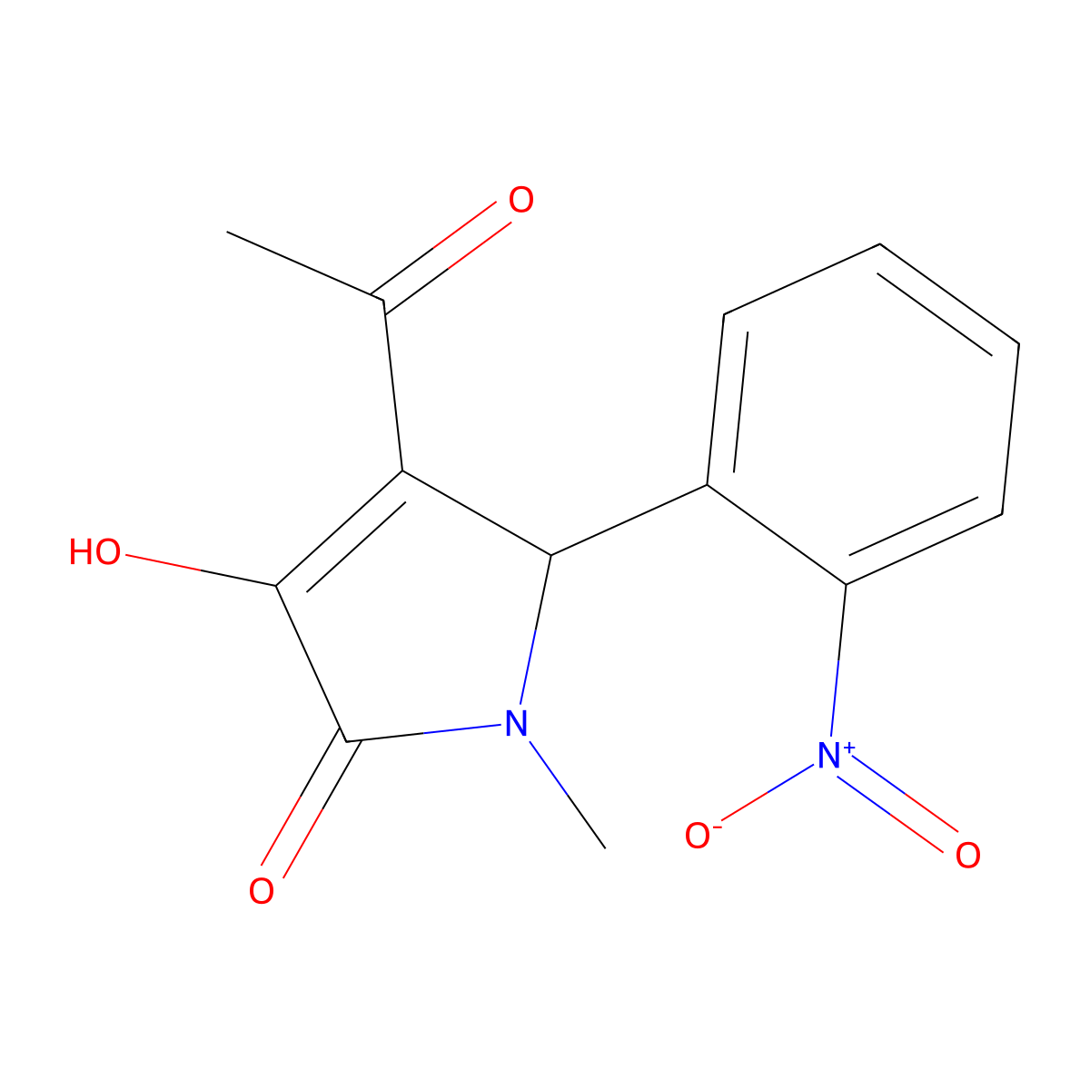 3-acetyl-4-hydroxy-1-methyl-2-(2-nitrophenyl)-2H-pyrrol-5-one molecular structure, CAS 332148-95-5