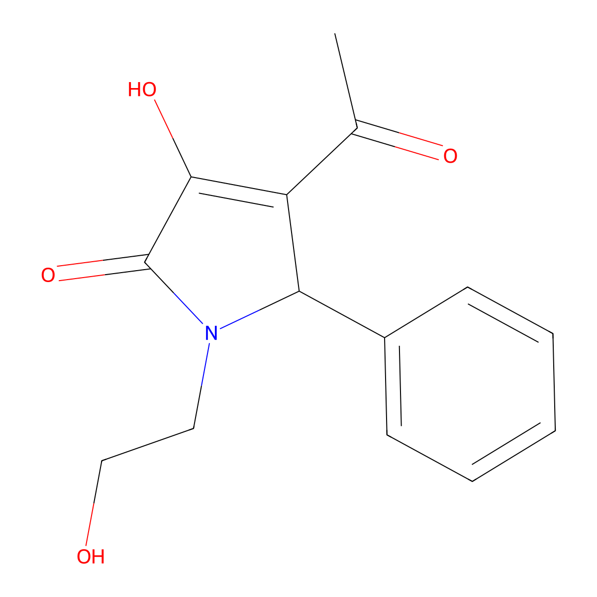 4-acetyl-3-hydroxy-1-(2-hydroxyethyl)-5-phenyl-1,5-dihydro-2H-pyrrol-2-one molecular structure, CAS 332149-29-8